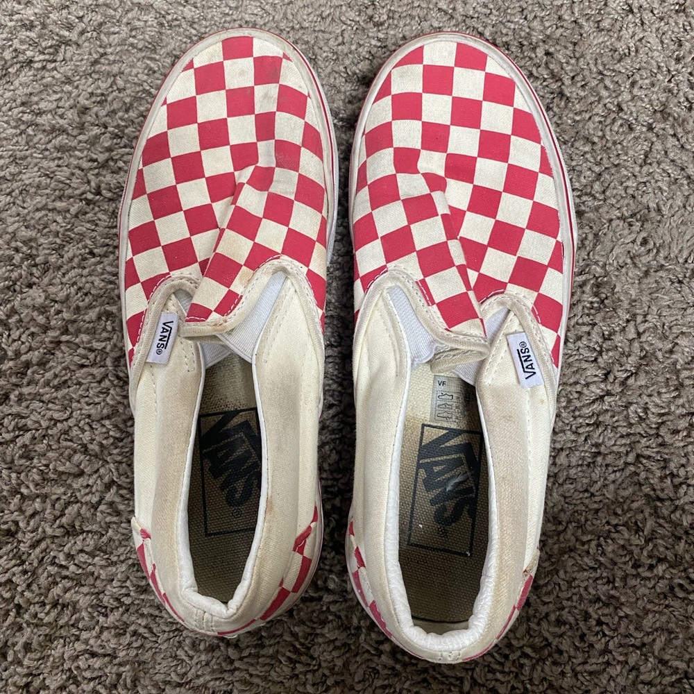 red and white checkered slip on vans